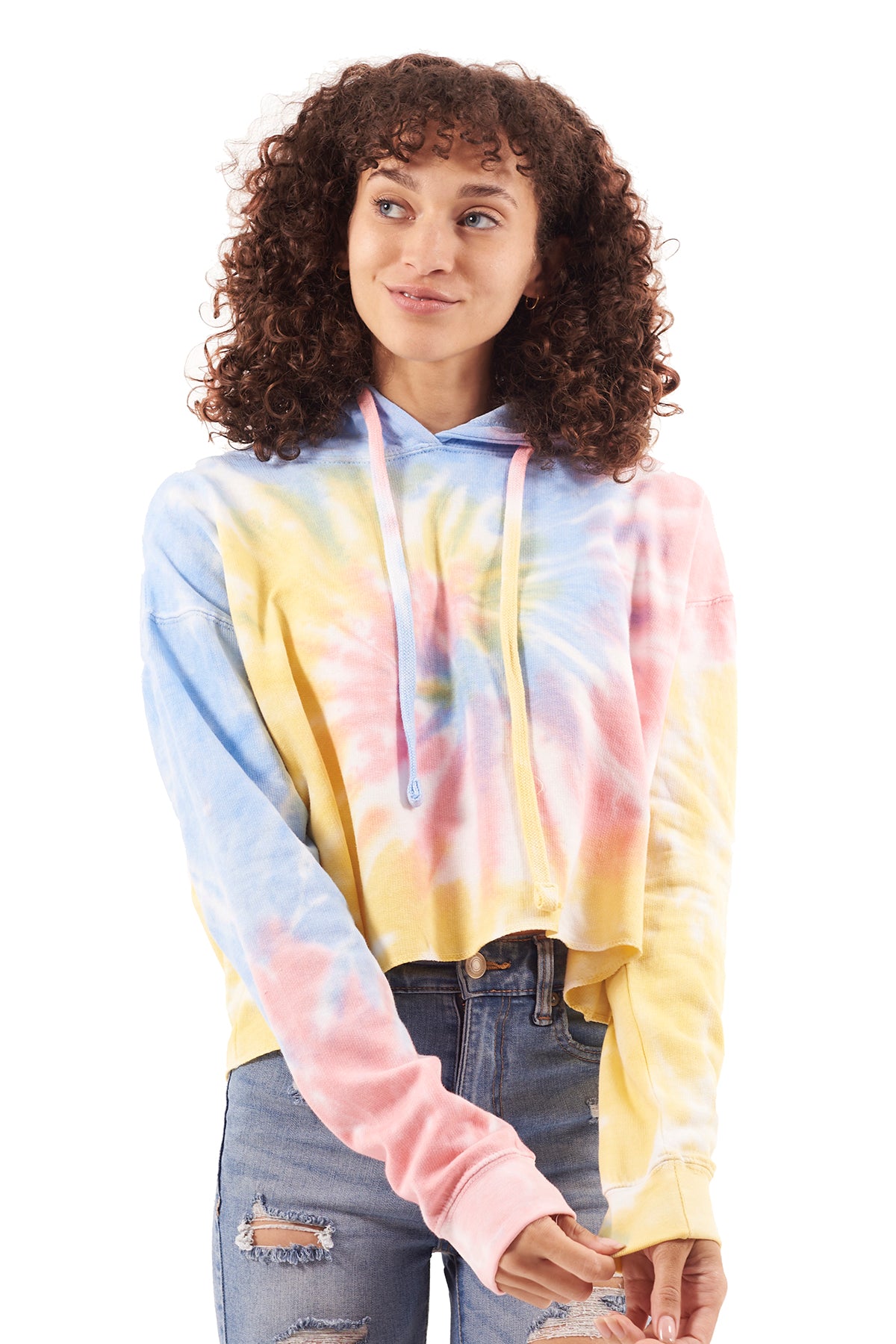 Spiral Cropped Tie Dye Hoodie-Blank Shirt-Brisco Brands