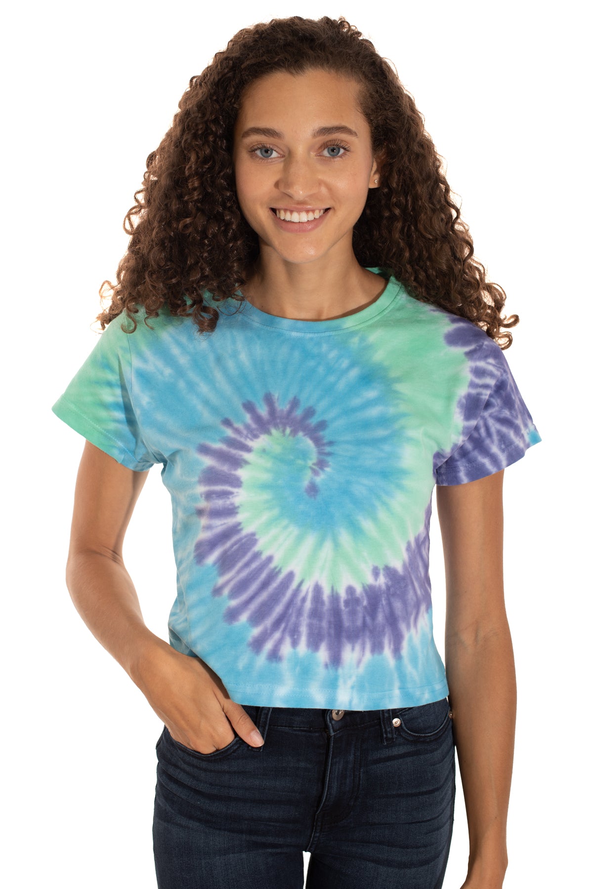 Spiral Cropped Tie Dye Tee-Blank Shirt-Brisco Brands