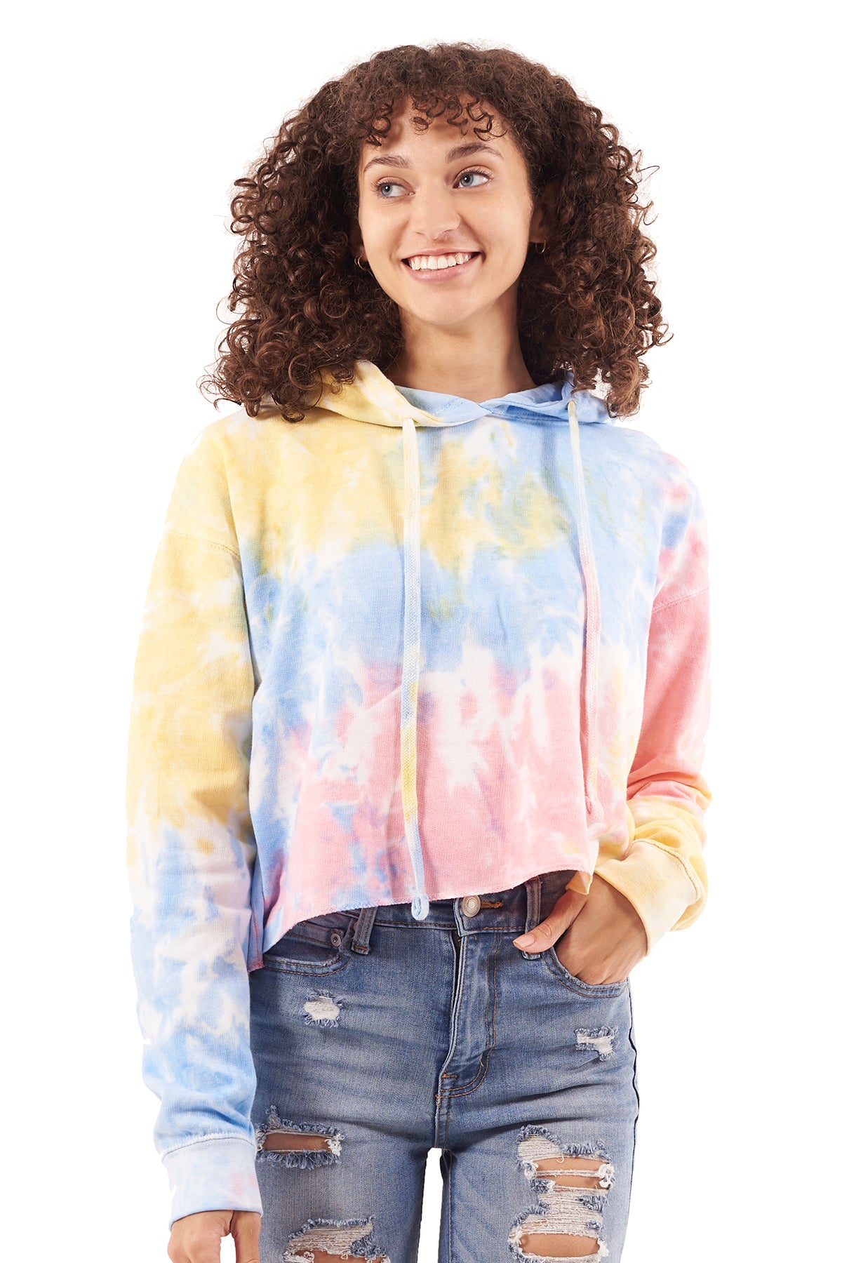 Cloud Cropped Tie Dye Hoodie-Blank Shirt-Brisco Brands