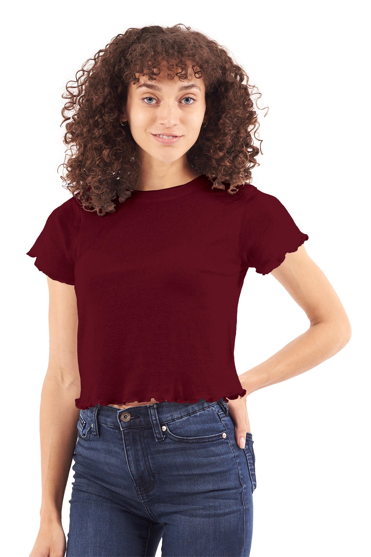 Lettuce Edge Cropped Tee-Blank Shirt-Brisco Brands