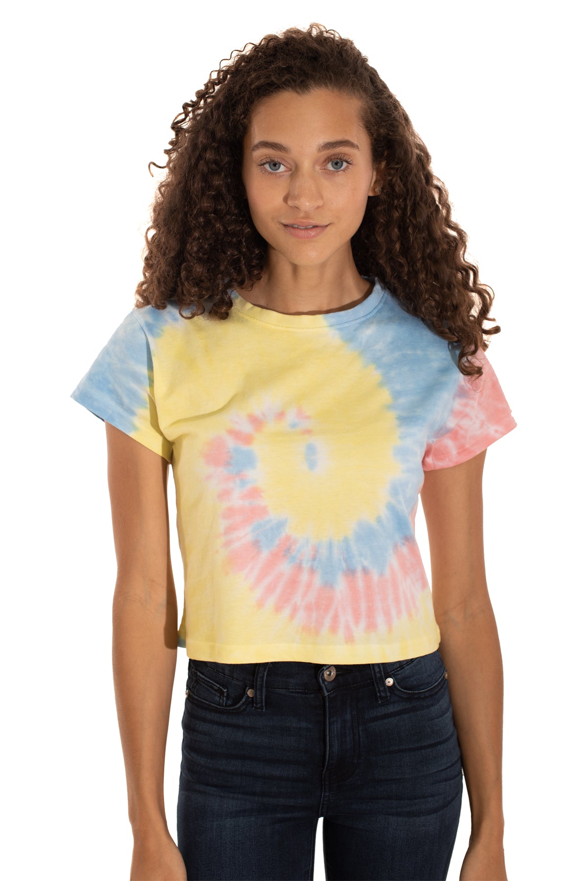 Spiral Cropped Tie Dye Tee-Blank Shirt-Brisco Brands