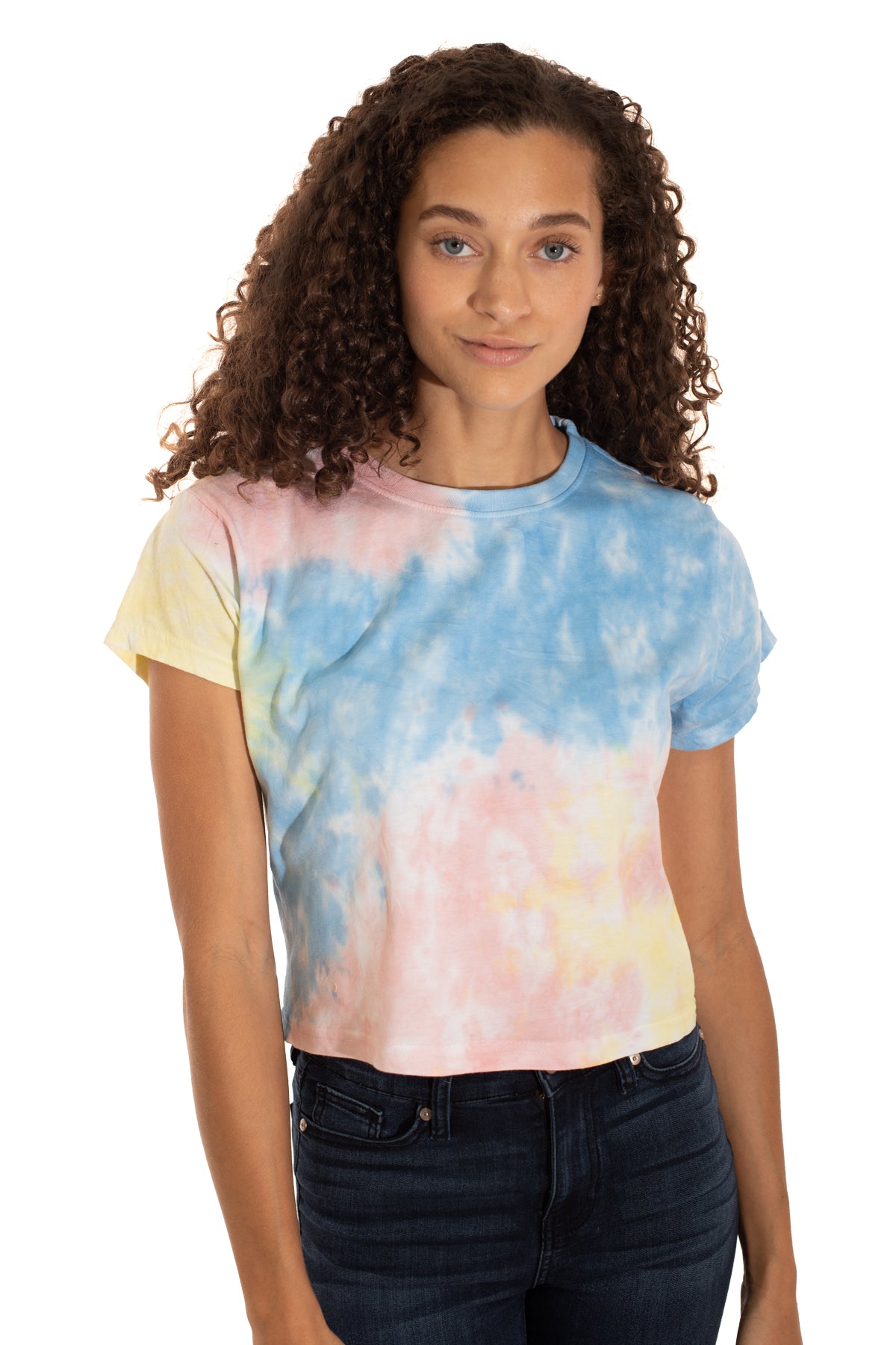 Cloud Cropped Tie Dye Tee-Blank Shirt-Brisco Brands