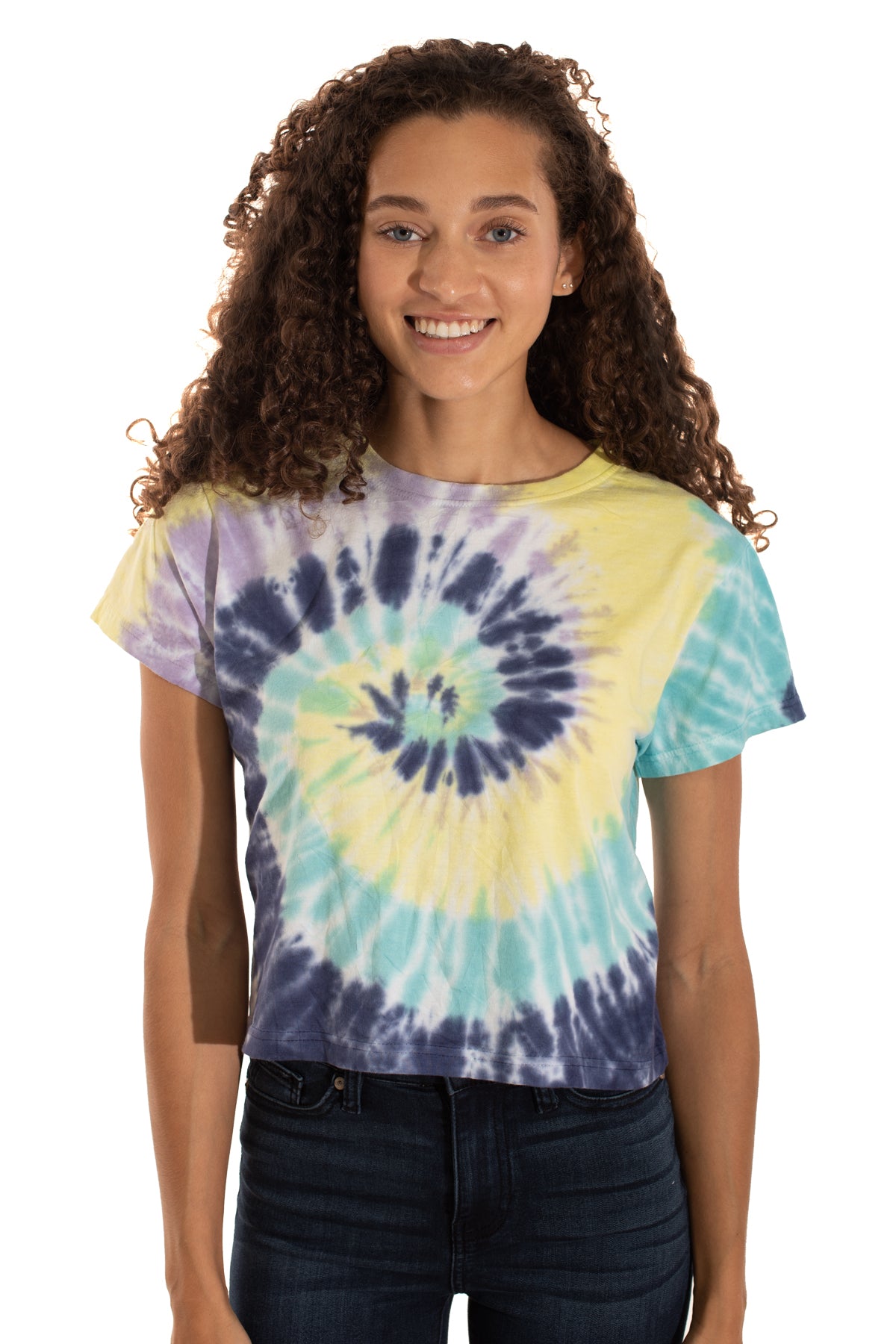 Spiral Cropped Tie Dye Tee-Blank Shirt-Brisco Brands