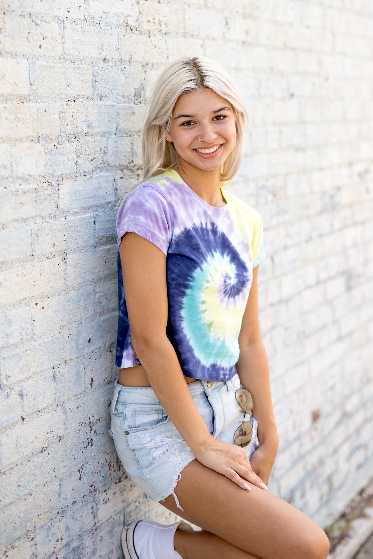 Spiral Cropped Tie Dye Tee-Blank Shirt-Brisco Brands