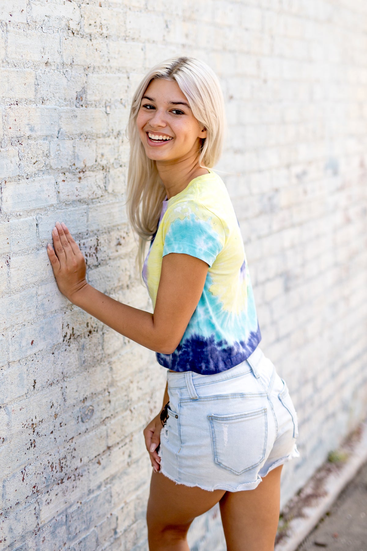 Spiral Cropped Tie Dye Tee-Blank Shirt-Brisco Brands