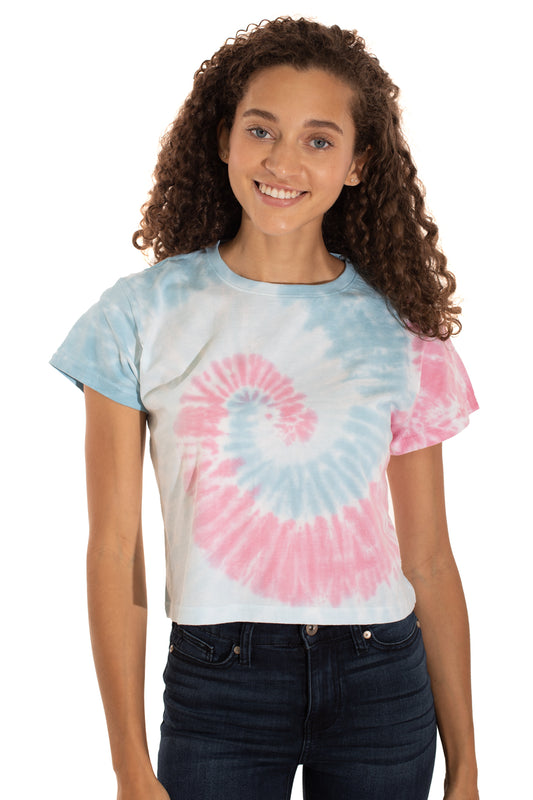 Spiral Cropped Tie Dye Tee-Blank Shirt-Brisco Brands